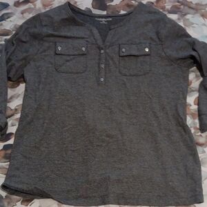 NAVY Long Sleeve Henley Shirt